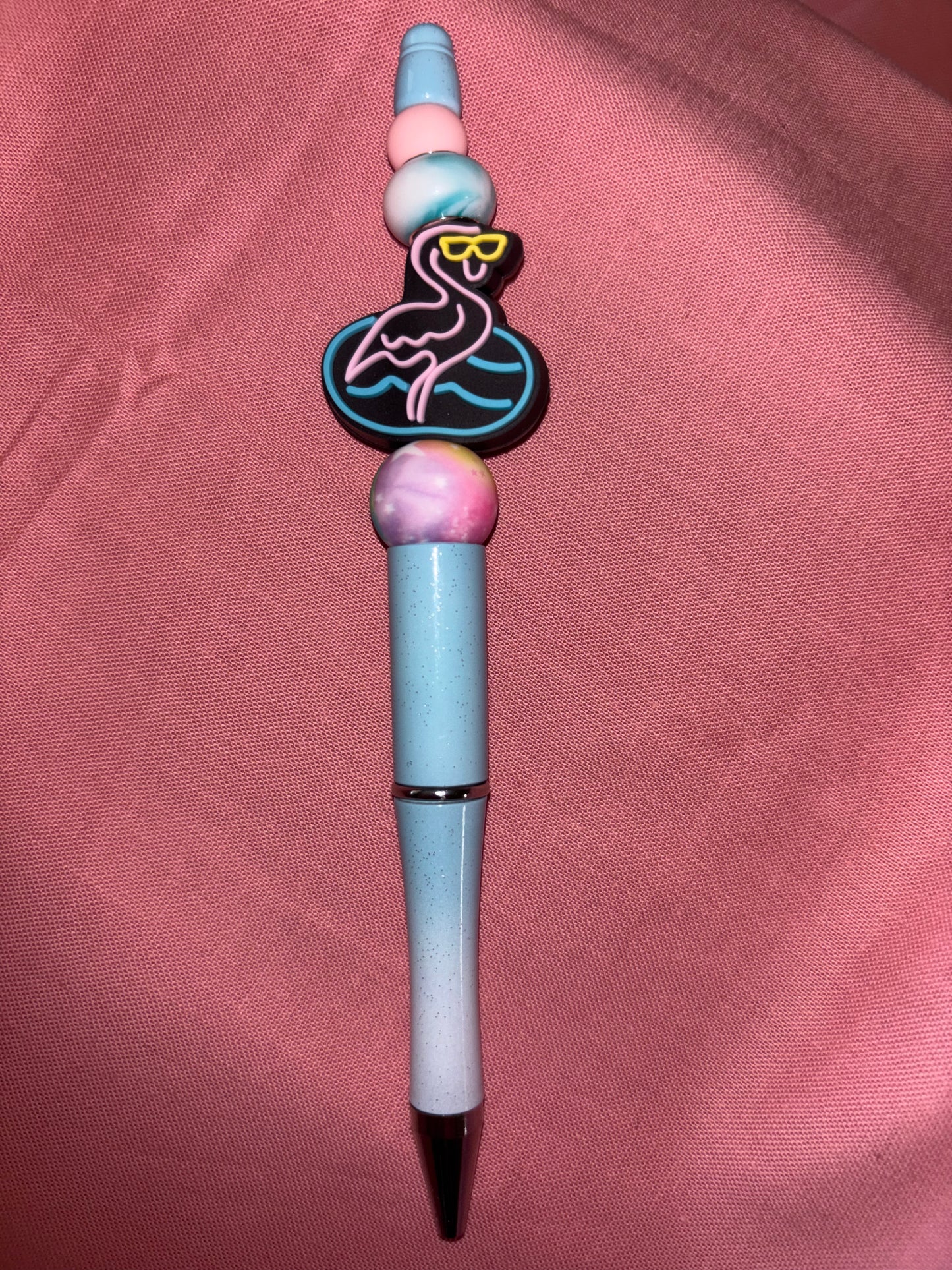 Ready to ship pen-flamingo/light blue and white
