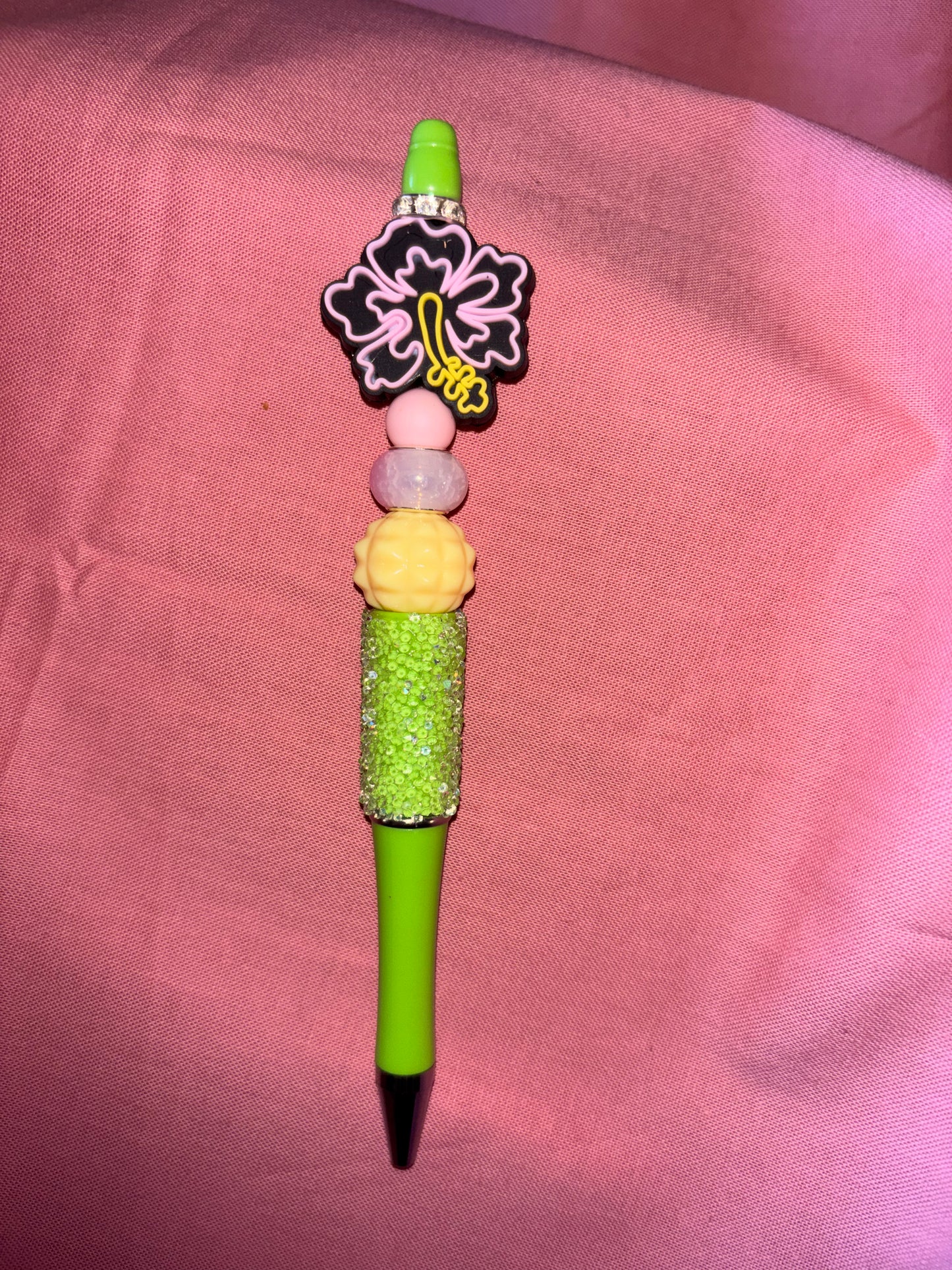 Ready to ship pen-pink and black flower/green/glitter