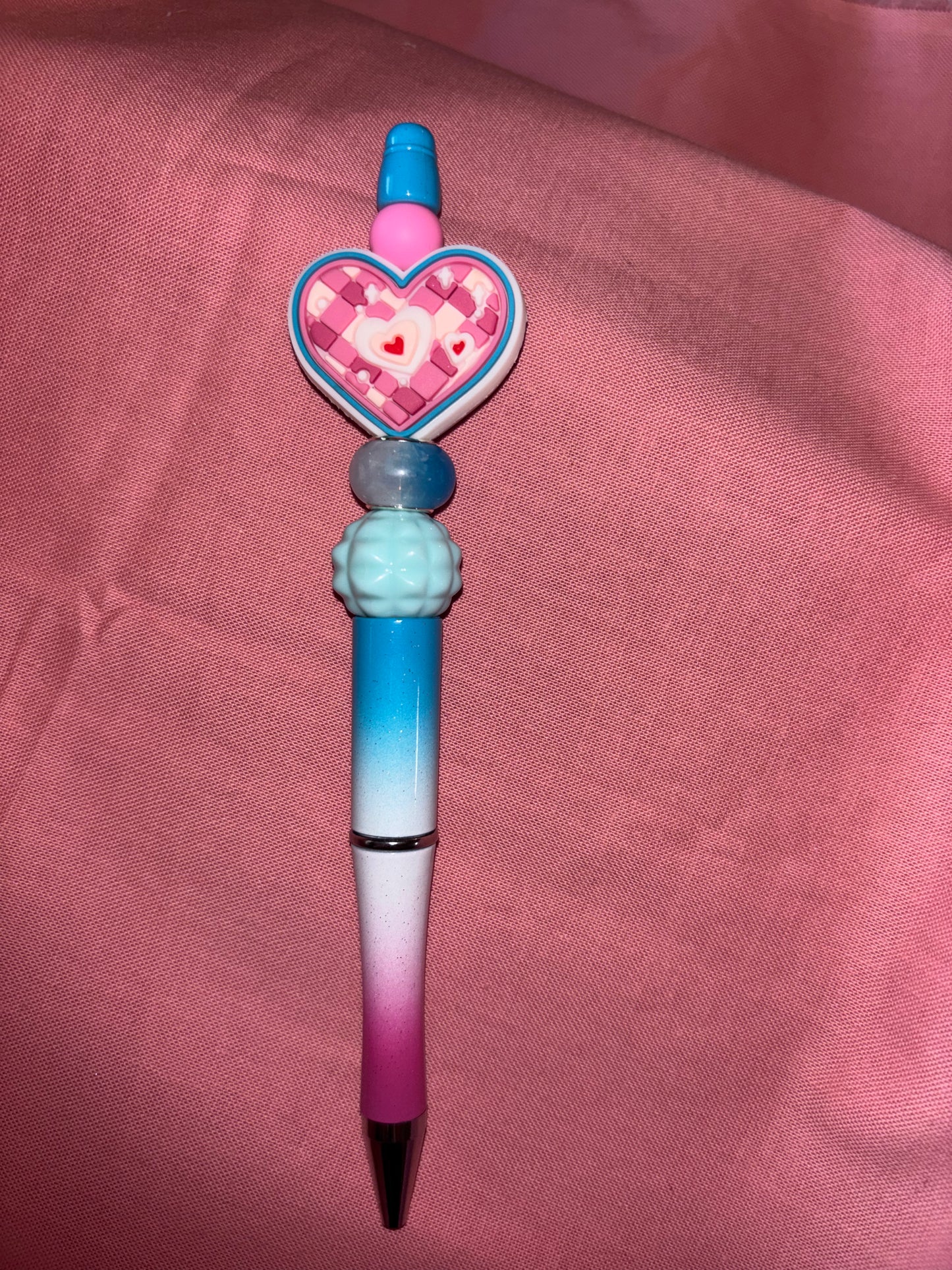 Ready to ship pen-pink quilted heart/pink and blue