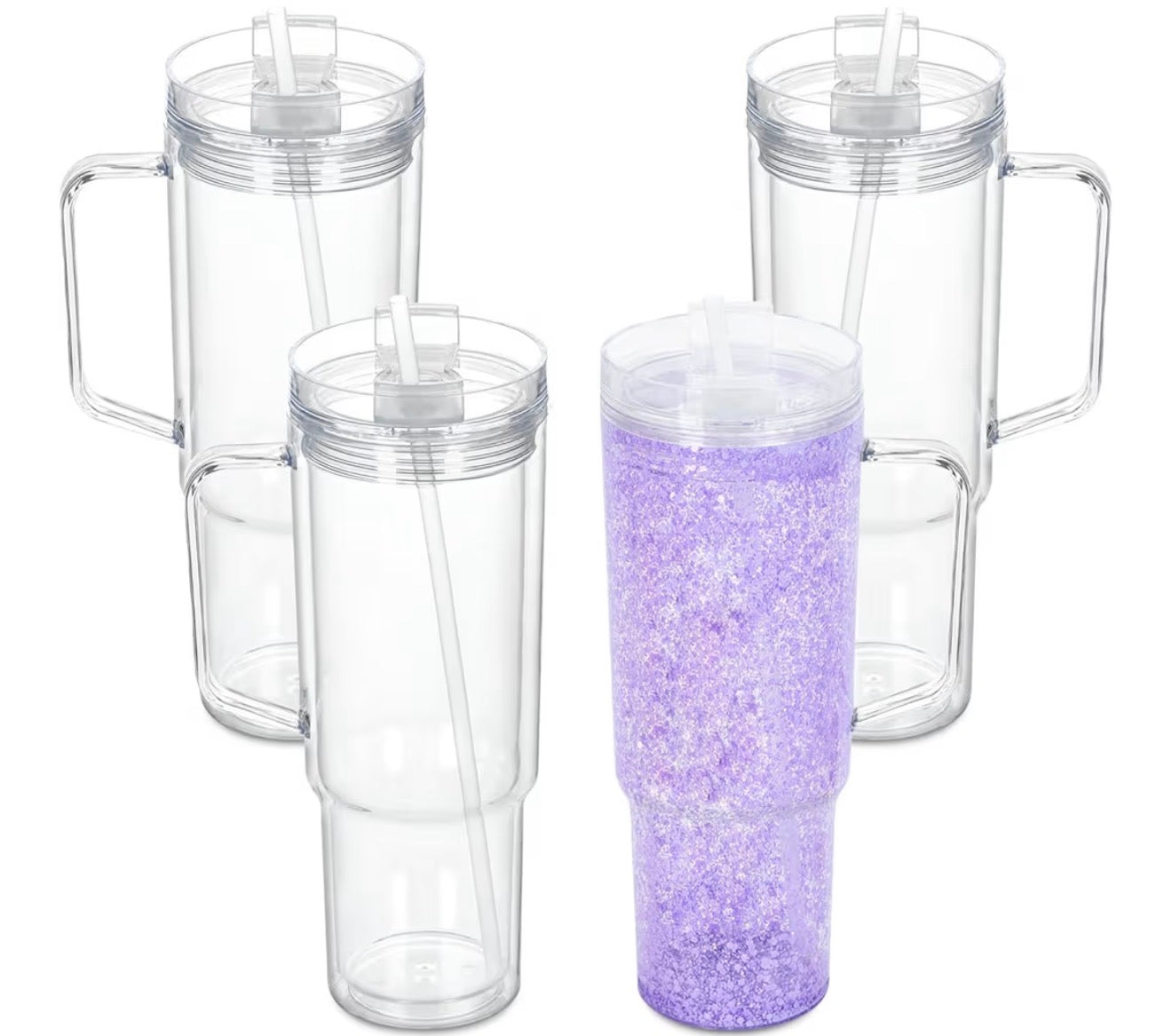 40 Oz Snowglobe Tumbler with Handle, Acrylic Snow Globe Cup