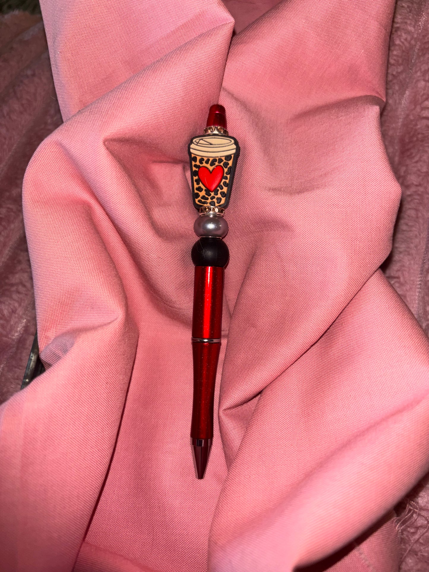 Ready to ship pen-leopard coffee cup red heart/burgandy