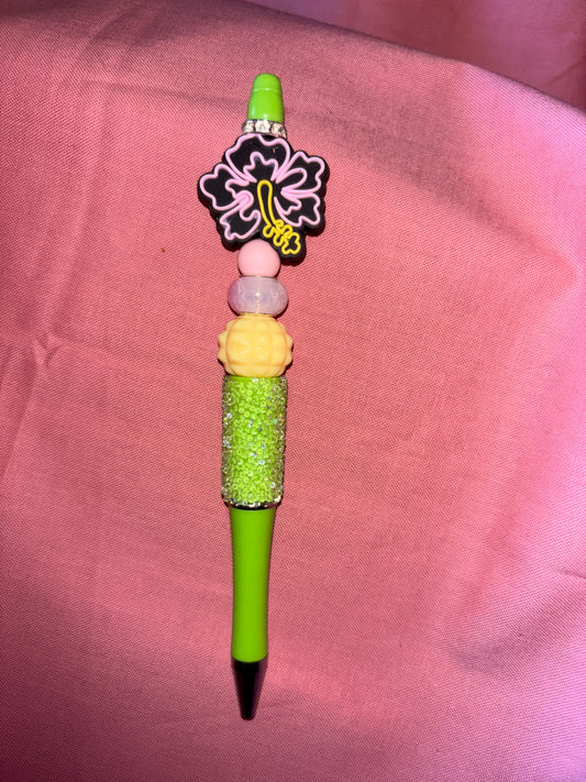 Ready to ship pen-pink and black flower/green/glitter