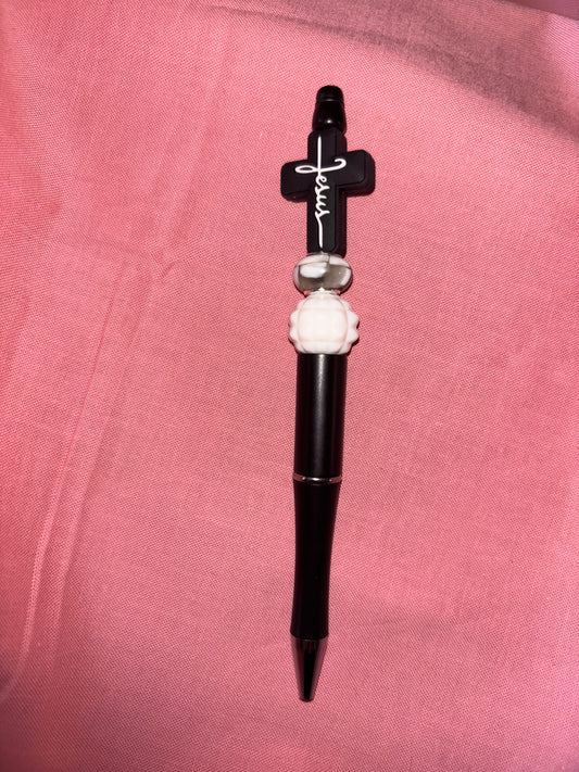 Ready to ship pen-black and white Jesus cross/black