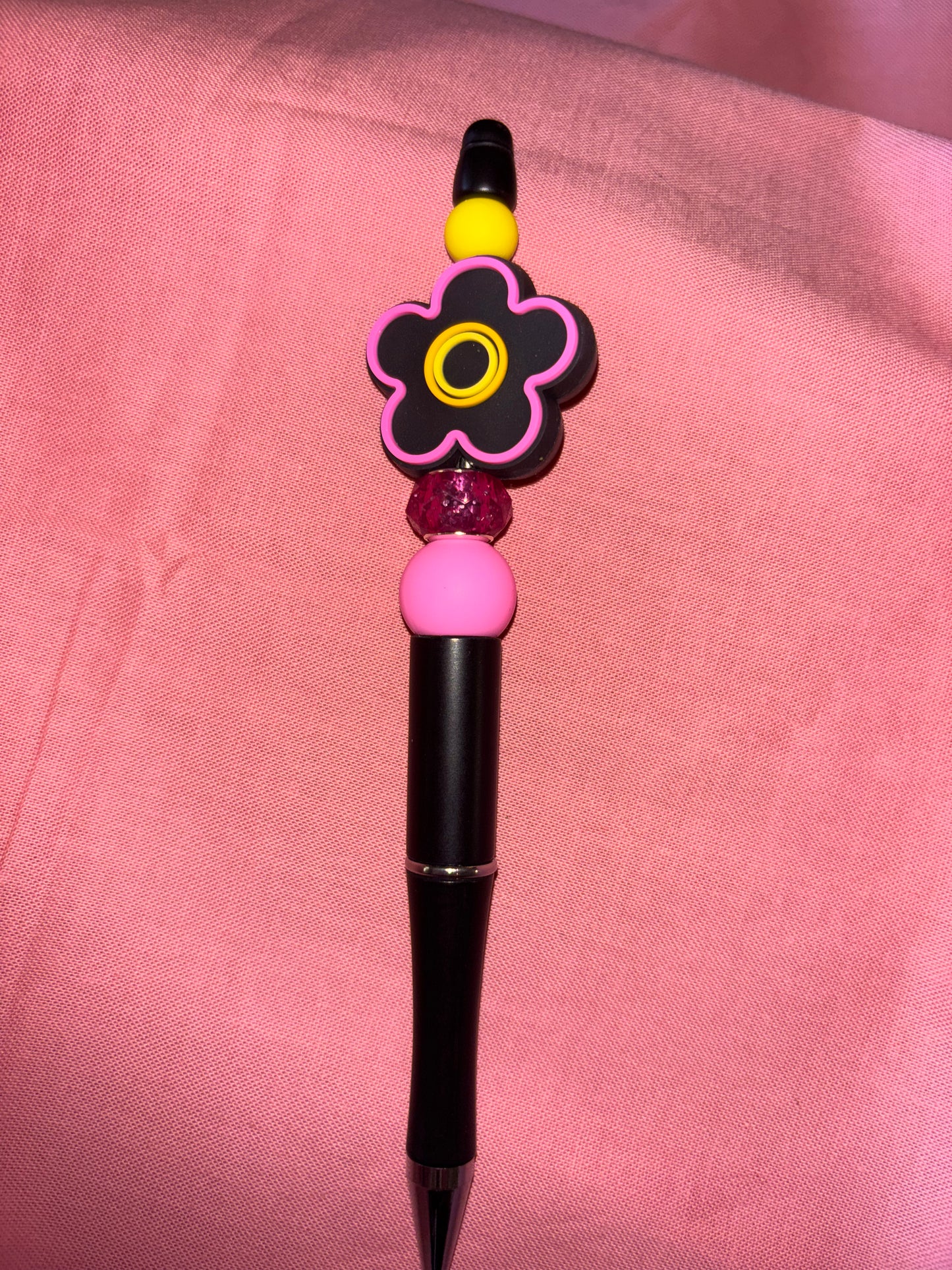 Ready to ship pen-pink yellow and black flower/black