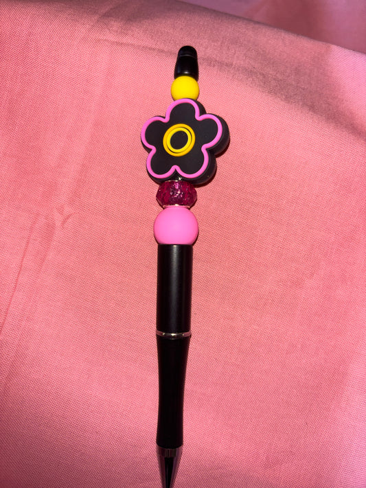 Ready to ship pen-pink yellow and black flower/black