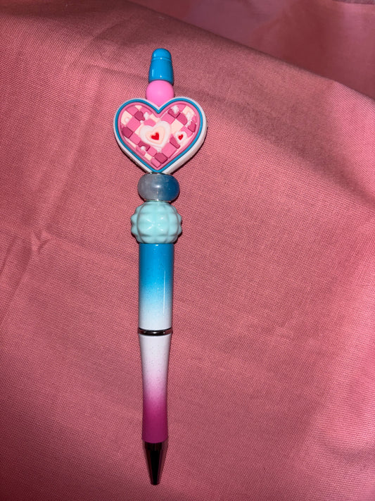 Ready to ship pen-pink quilted heart/pink and blue