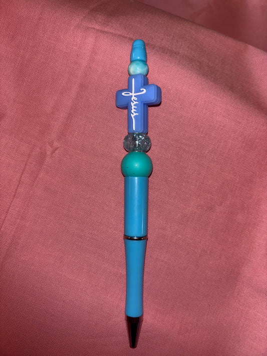 Ready to ship pen-baby blue Jesus cross/baby blue